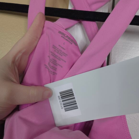 Girlfriend Collective Mariposa Pink Becca X Neck Dress Size L - Picture 8 of 8